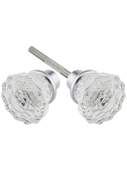 Pair of Lead Free Fluted Crystal Door Knobs With Solid Brass Base in Polished Chrome.
